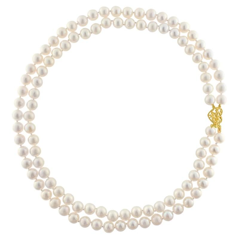 Κολιέ με μαργαριτάρια και χρυσό σκαλιστό κούμπωμα Κ14 με σχέδιο καρδιές - F126746H